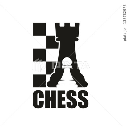 Chess board game strategy championship graphic icon or sign. Chess sport club icon, chessboard competition vector sign. Board game strategy symbol with rook and pawn over checkered board pattern Chess board game strategy championship graphic icon or sign. Chess sport club icon, chessboard competition vector sign. Board game strategy symbol with rook and pawn over checkered board pattern 138782978
