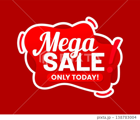 Product mega sale offer tag or banner. Product sale red seal , store discount tag isolated vector or badge. Shop price off sticker or banner or seasonal deal offer label with white typography text Product mega sale offer tag or banner. Product sale red seal , store discount tag isolated vector or badge. Shop price off sticker or banner or seasonal deal offer label with white typography text 138783004