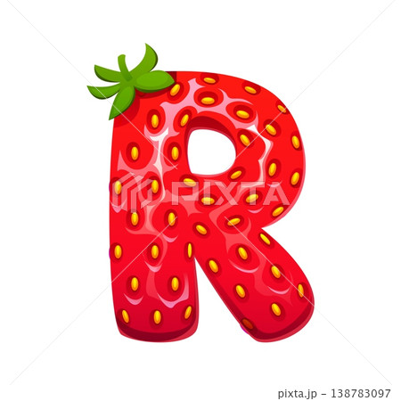 Cartoon strawberry, ripe red berry kids ABC font, typeface letter R. Forest berry typeset sign, garden plant English alphabet vector letter. Ripe strawberry type font symbol Cartoon strawberry, ripe red berry kids ABC font, typeface letter R. Forest berry typeset sign, garden plant English alphabet vector letter. Ripe strawberry type font symbol 138783097