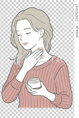 首にクリームを塗る女性 スキンケアと保湿の美容イラスト 138783247