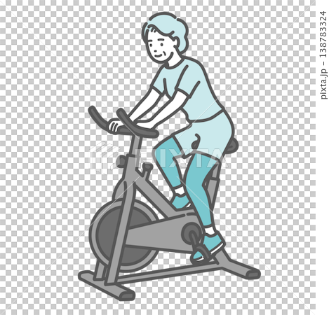 笑顔でフィットネスバイクを漕ぐシニア女性のイラスト 138783324