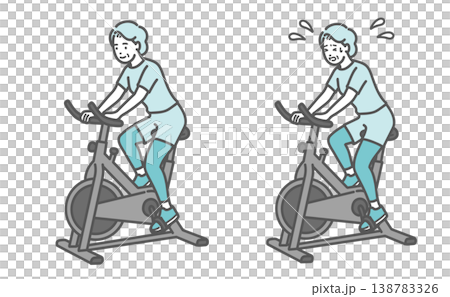 フィットネスバイクを漕ぐシニア女性の比較セットイラスト フィットネスバイクを漕ぐシニア女性の比較セットイラスト 138783326