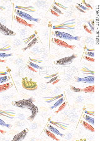 こどもの日シリーズ：大小鯉のぼりの動きあるパターン 138784011