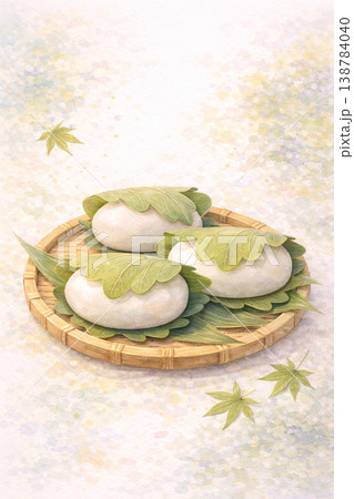 こどもの日シリーズ：柏餅のナチュラルな水彩イラスト 138784040