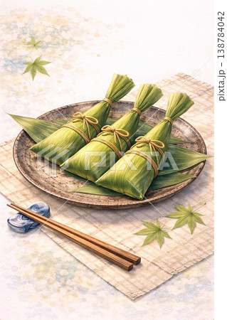 こどもの日シリーズ:和皿に乗った上品なちまき こどもの日シリーズ:和皿に乗った上品なちまき 138784042