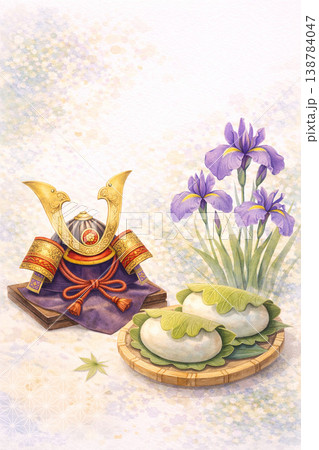こどもの日シリーズ：兜と柏餅と菖蒲の静止画 138784047