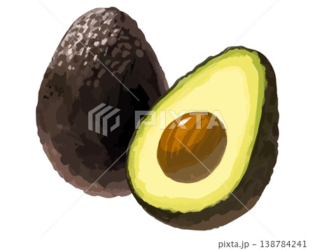 完熟した黒のアボカド丸ごと1個と半分カット 138784241