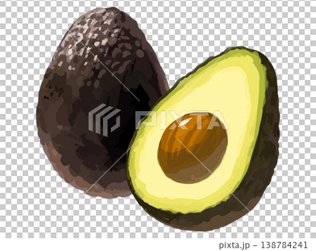 完熟した黒のアボカド丸ごと1個と半分カット 138784241