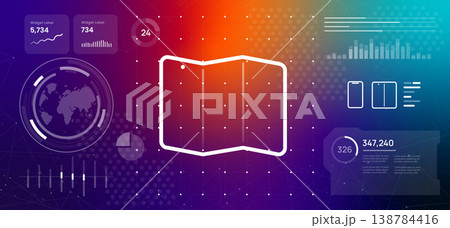 futuristic trifold smartphone and foldable screen technology background with device outline and digital data infographic elements for mobile innovation and hardware futuristic trifold smartphone and foldable screen technology background with device outline and digital data infographic elements for mobile innovation and hardware 138784416