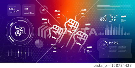 digital activism and social movement concept featuring raised fists on technological interface online protest community power advocacy and collective action in internet and global social change 138784428