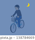 夜間の自転車の無灯火運転 ライトを点灯せずに走行する男性のイラスト 交通違反 危険 138784669