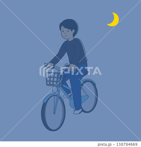夜間の自転車の無灯火運転 ライトを点灯せずに走行する男性のイラスト 交通違反 危険 138784669