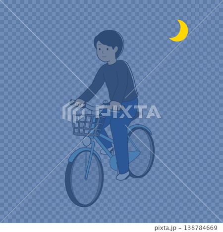 夜間の自転車の無灯火運転 ライトを点灯せずに走行する男性のイラスト 交通違反 危険 138784669