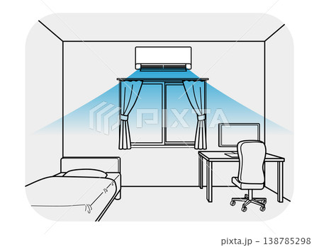 エアコンが稼働している部屋 ベッドと机 室内風景 線画 エアコンが稼働している部屋 ベッドと机 室内風景 線画 138785298