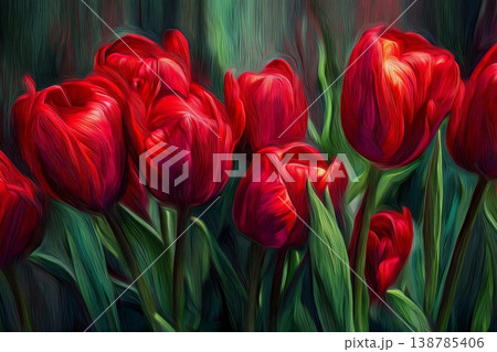 Vibrant Red Tulips Swaying in a Gentle Breeze on a Sunny Spring Day Generative AI 138785406