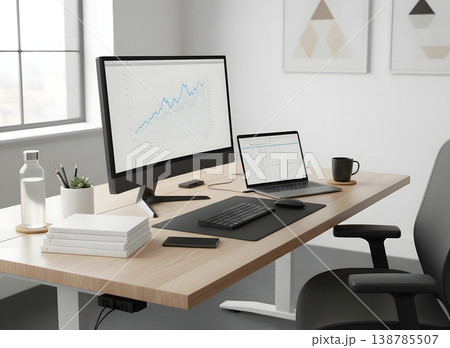 シンプルでスタイリッシュなデスク環境の風景 シンプルでスタイリッシュなデスク環境の風景 138785507