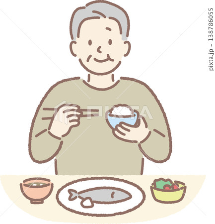 健康な食事をとる高齢男性 138786055
