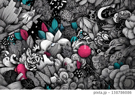 Colorful Doodle Bursts With Intricate Details in a Lively Black and White World Generative AI Colorful Doodle Bursts With Intricate Details in a Lively Black and White World Generative AI 138786086
