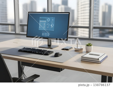 モダンオフィスのデスクとデジタル機器 138786137