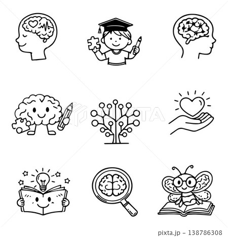 Vector logo for pediatric neuropsychology. Pediatric neuropsychology. Design element for children's centers, clinics, psychologists and other uses. 138786308
