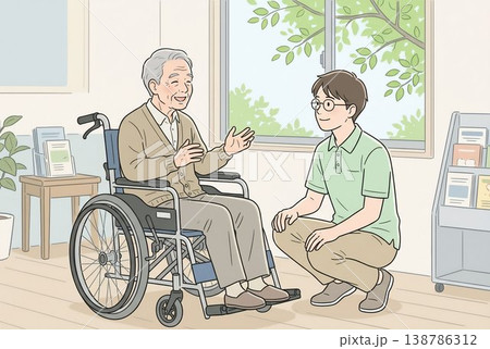 車椅子の高齢者を支える介護スタッフ/Care Staff Supporting Senior 車椅子の高齢者を支える介護スタッフ/Care Staff Supporting Senior 138786312