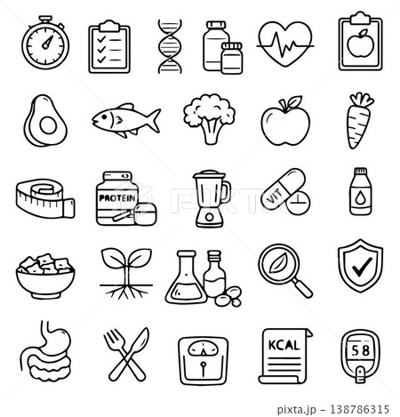 Proper nutrition set icon.Nutrition, diet, nutritionist. Vector hand drawn illustration of a nutritionist. 138786315