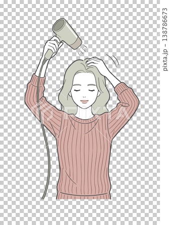 ドライヤーで髪を乾かす女性 正しいヘアケアと日常習慣のイラスト ドライヤーで髪を乾かす女性 正しいヘアケアと日常習慣のイラスト 138786673
