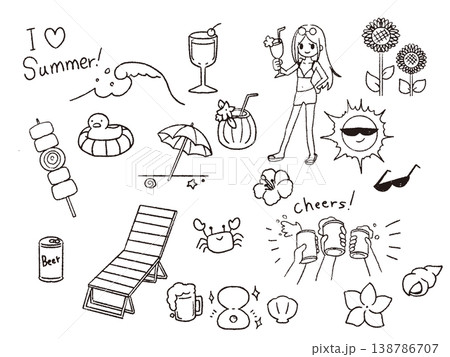 夏の線画イラストセット 138786707