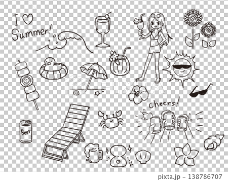 Summer line art illustration set 138786707