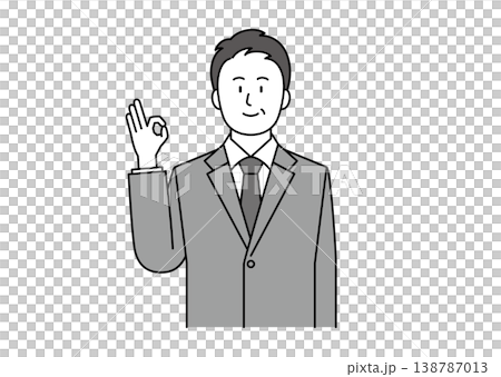 A middle-aged businessman in a suit gives an OK sign with a smile. 138787013