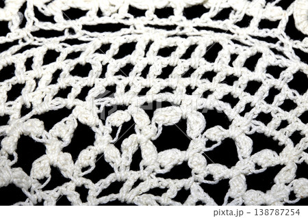 Close up of vintage lace fabric white on black background embroidery Close up of vintage lace fabric white on black background embroidery 138787254