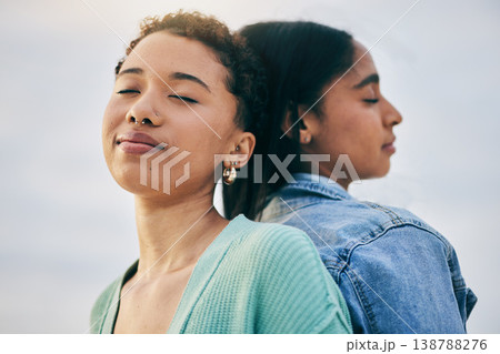 Women, lesbian and couple with peace and love, pride with gen z youth and romance outdoor. Female people together, gay relationship and lgbt with date, partner and trust with freedom and support Women, lesbian and couple with peace and love, pride with gen z youth and romance outdoor. Female people together, gay relationship and lgbt with date, partner and trust with freedom and support 138788276
