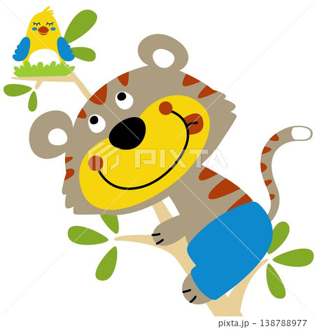 vector cartoon of cat climbing tree to take bird egg vector cartoon of cat climbing tree to take bird egg 138788977