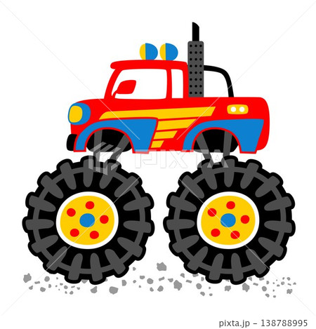 monster truck with big wheels, vector cartoon illustration monster truck with big wheels, vector cartoon illustration 138788995