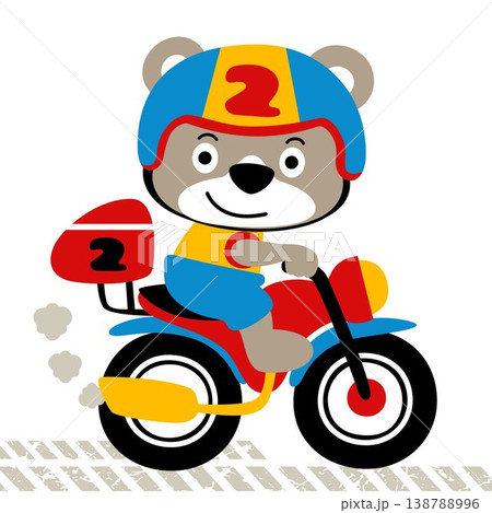 little bear riding motorcycle, vector cartoon illustration 138788996