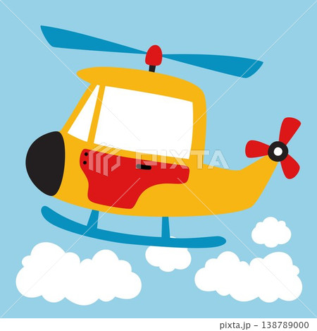 yellow helicopter on blue sky background 138789000