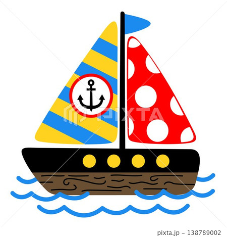 Vector cartoon illustration of sailboat Vector cartoon illustration of sailboat 138789002
