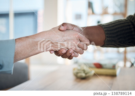 People, handshake and meeting for counseling support, thank you and welcome or introduction to therapy. Therapist shaking hands with patient or client for hello, consulting or agreement in psychology 138789114