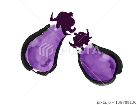 茄子の筆手書き和風イラスト素材 138789136