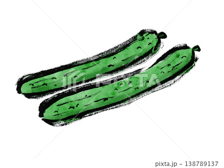 きゅうりの筆手書き和風イラスト素材 138789137