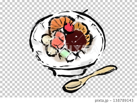 あんみつの筆手書き和風イラスト素材 あんみつの筆手書き和風イラスト素材 138789143