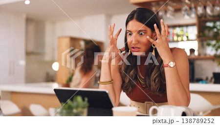 Woman, angry and stress with laptop in coffee shop with remote work for copywriting, glitch and error. Computer, person and cafe with mistake, virus or 404 for freelance content creation on website Woman, angry and stress with laptop in coffee shop with remote work for copywriting, glitch and error. Computer, person and cafe with mistake, virus or 404 for freelance content creation on website 138789252