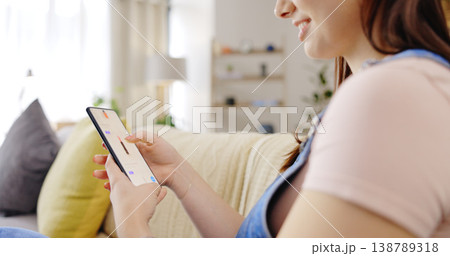 Phone screen, makeup catalog and woman, online shopping with ecommerce and tech, service for cosmetics. Scroll beauty product list, delivery and UX with customer at home, mobile app and store website Phone screen, makeup catalog and woman, online shopping with ecommerce and tech, service for cosmetics. Scroll beauty product list, delivery and UX with customer at home, mobile app and store website 138789318