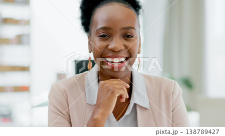 Portrait, business and black woman with smile for entrepreneur, confidence and positive mindset. Professional, face or happy person for startup, creative career and management in work office or job Portrait, business and black woman with smile for entrepreneur, confidence and positive mindset. Professional, face or happy person for startup, creative career and management in work office or job 138789427