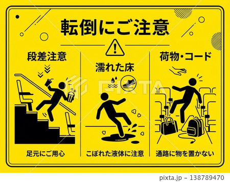 転倒事故防止 安全標識ポスター 映画館 劇場 濡れた床 段差 荷物 注意喚起 黄色 背景素材 枠 転倒事故防止 安全標識ポスター 映画館 劇場 濡れた床 段差 荷物 注意喚起 黄色 背景素材 枠 138789470