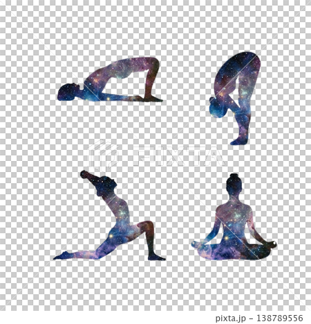 Space/Starry Sky Texture Yoga Silhouette Set of 4 (Mysterious, Transparent PNG) 138789556