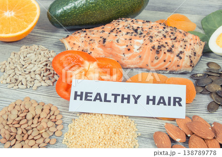 Various nutritious products or ingredients containing vitamins and minerals 138789778