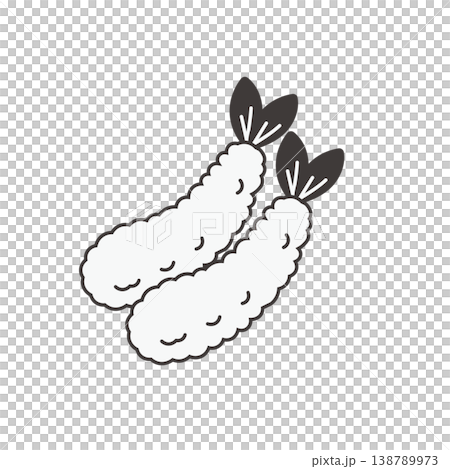 Monochrome illustration of fried shrimp. Food, bento box, side dish illustration, simple, material, bento material. 138789973