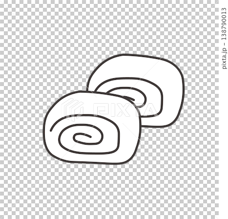 單色插圖，描繪的是玉子燒（日式捲餅）。食物、便當盒、配菜插圖，風格簡約，材質，便當食材。 138790013