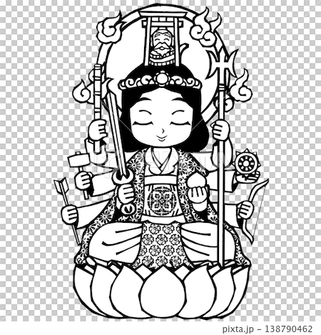 Eight-armed Benzaiten (closed eyes, monochrome [version with smaller halo]) 138790462